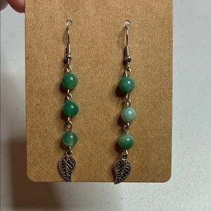 Elegant Green Beaded Leaf Earrings